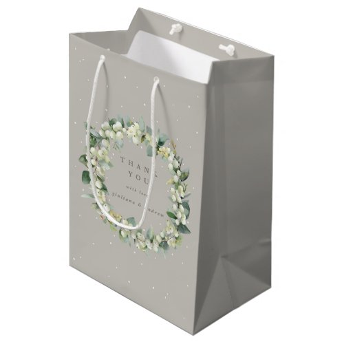 Greige SnowberryEucalyptus Winter Wedding Medium Gift Bag