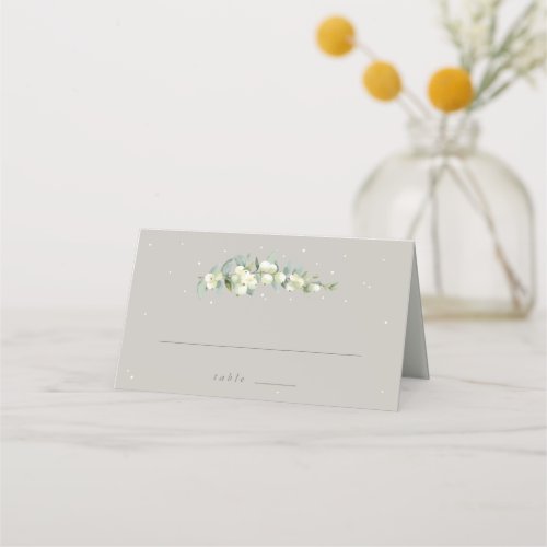 Greige SnowberryEucalyptus Winter Wedding Place Card
