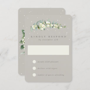 Greige Snowberry+Eucalyptus Winter Wedding RSVP Card