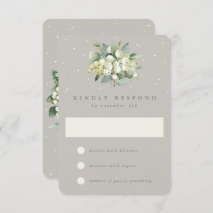 Greige Snowberry+Eucalyptus Winter Wedding RSVP Card