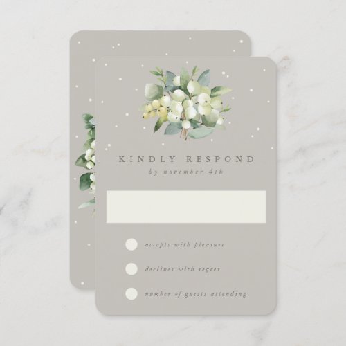 Greige SnowberryEucalyptus Winter Wedding RSVP Card