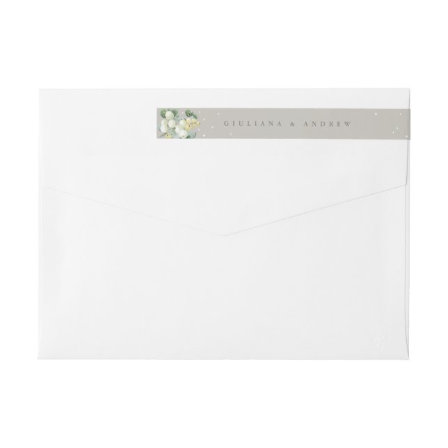 Greige Snowberry+Eucalyptus Winter Wedding Skinny Wrap Around Label (Back)