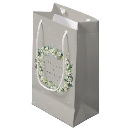 Greige SnowberryEucalyptus Winter Wedding Small Gift Bag