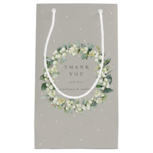 Greige SnowberryEucalyptus Winter Wedding Small Gift Bag