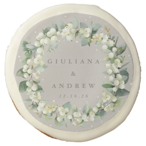 Greige SnowberryEucalyptus Winter Wedding Sugar Cookie