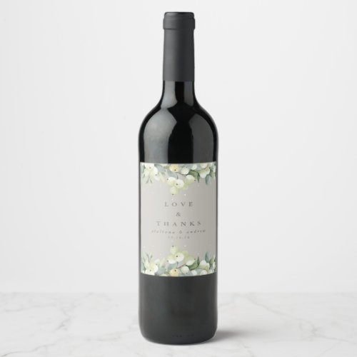 Greige SnowberryEucalyptus Winter Wedding Wine Label