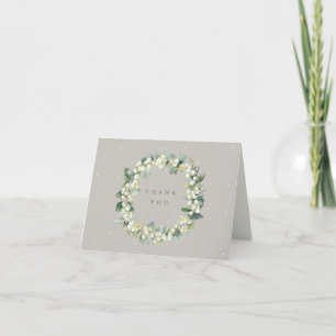 Greige Snowberry+Eucalyptus Wreath Wedding Note Thank You Card
