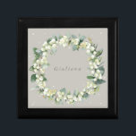 Greige Snowberry Eucalyptus Wreath Winter Wedding  Gift Box<br><div class="desc">Elegant greige wedding gift/jewelry box featuring hand painted snowberries and eucalyptus arranged into a beautiful botanical wreath. All text is fully editable so you can easily change the font style/color/size and delete or move text. Coordinating items available.</div>
