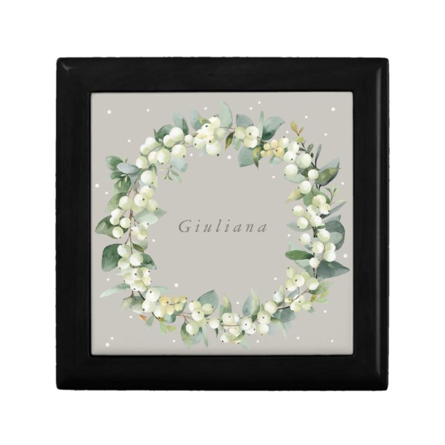 Greige Snowberry+Eucalyptus Wreath Winter Wedding  Gift Box (Front)