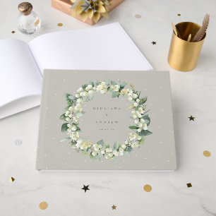 Greige Snowberry+Eucalyptus Wreath Winter Wedding Guest Book