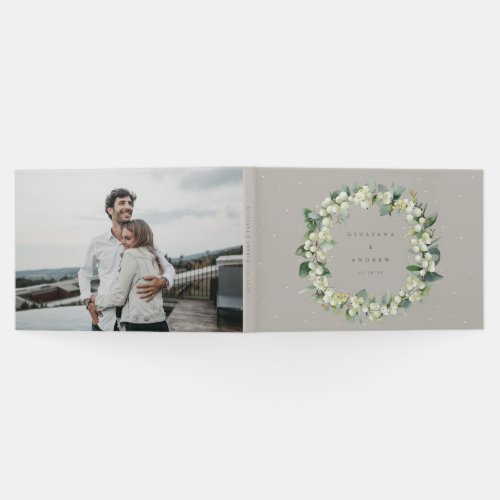Greige SnowberryEucalyptus Wreath Winter Wedding Guest Book