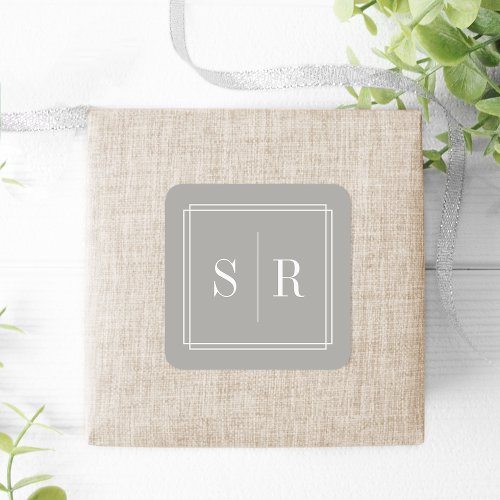 Greige Wedding Monogram Square Sticker