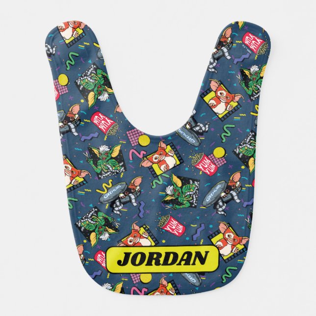 Gremlins™ 80's Retrowave Pattern Baby Bib (Front)
