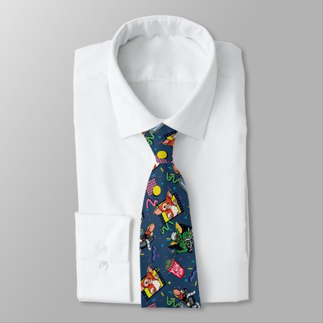 Gremlins™ 80's Retrowave Pattern Neck Tie (Tied)