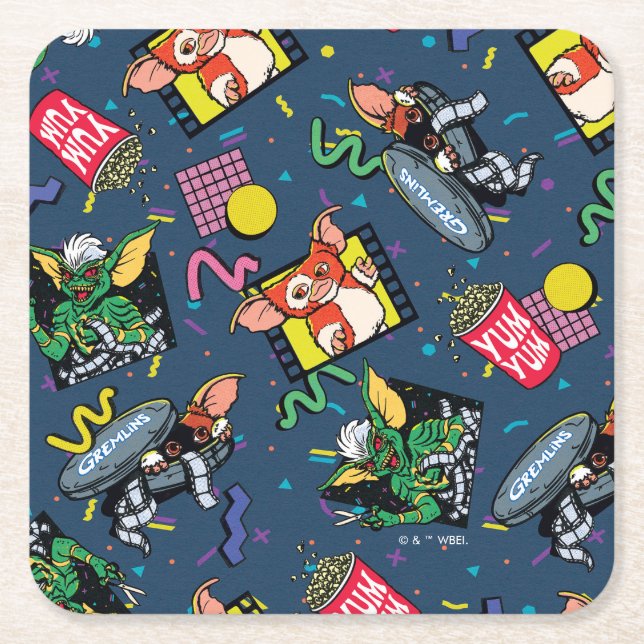 Gremlins™ 80's Retrowave Pattern Square Paper Coaster (Front)