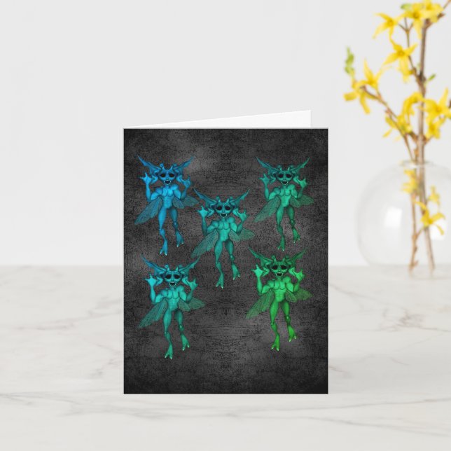 Gremlins Creatures Halloween Note Card (Yellow Flower)