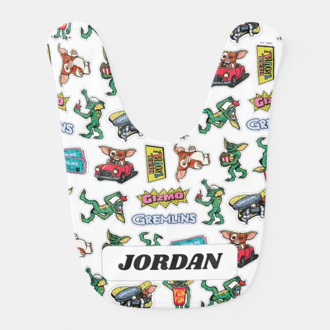 Gremlins™ Sticker Fun Pattern Baby Bib (Front)