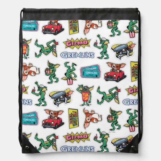 Gremlins™ Sticker Fun Pattern Drawstring Bag (Front)