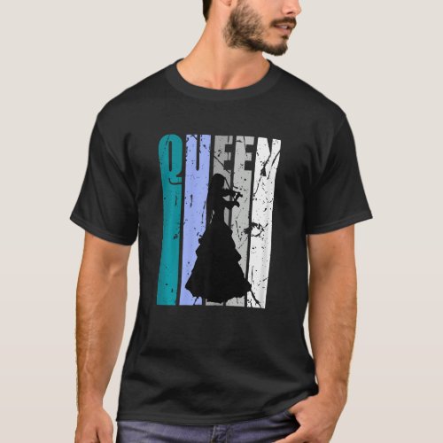 Gren Distressed Violin Queen Teal Grey Theme Violi T_Shirt