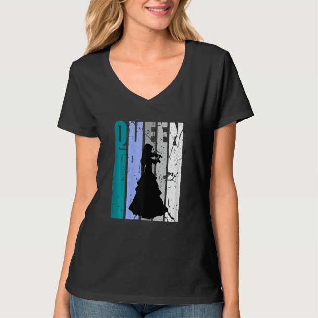 Gren Distressed Violin Queen Teal Grey Theme Violi T-Shirt (Front)