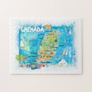 Grenada Antilles Illustrated Caribbean Travel Map Jigsaw Puzzle