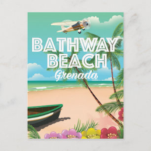Grenada Bathway beach Travel Poster Postcard
