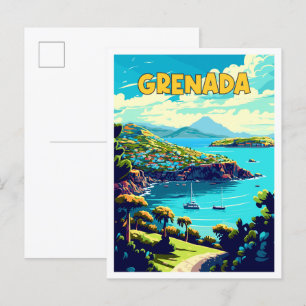 Grenada Caribbean vintage travel illustration Postcard