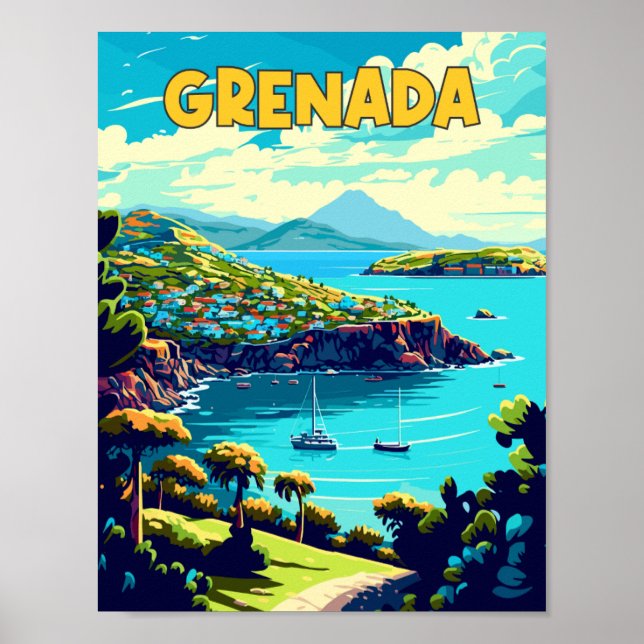 Grenada Caribbean vintage travel illustration Poster (Front)