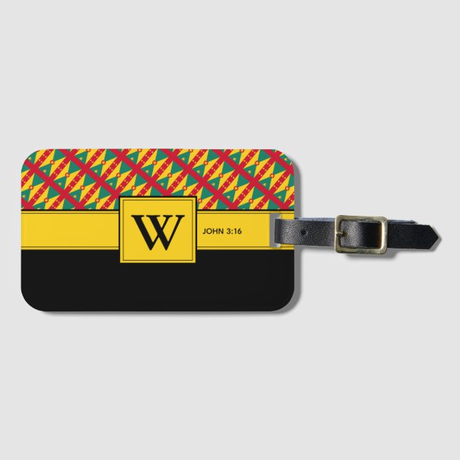 GRENADA CARRIACOU Christian Scripture Monogram Luggage Tag (Front Horizontal)