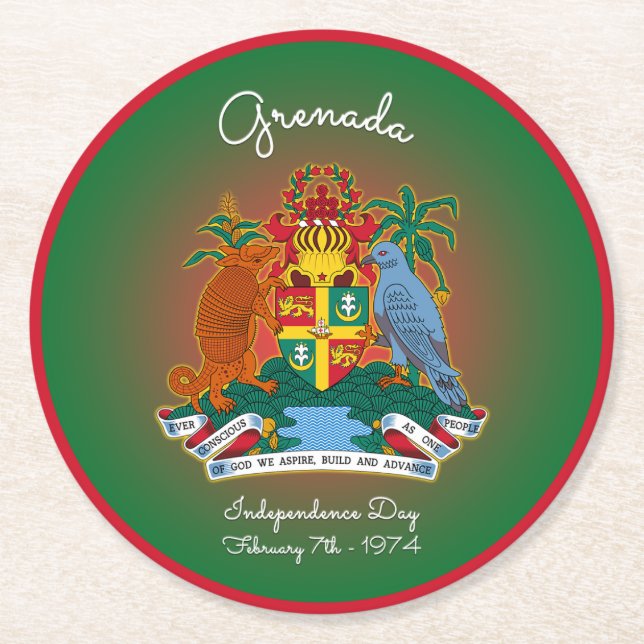 Grenada Coat of Arms Round Paper Coaster (Front)