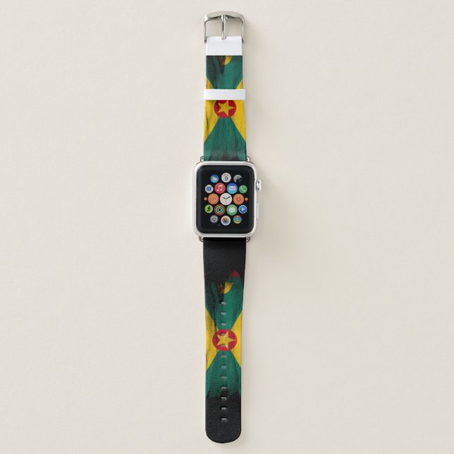 Grenada flag brush stroke, national flag apple watch band (Front)