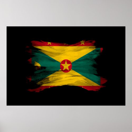 Grenada flag brush stroke national flag poster