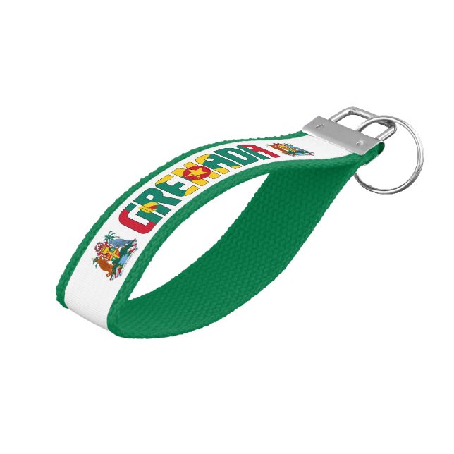 Grenada Flag Charming Patriotic Wrist Keychain (Angled Up)