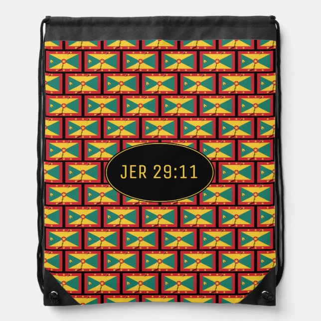 GRENADA FLAG | Customizable | JEREMIAH 29:11 Drawstring Bag (Front)
