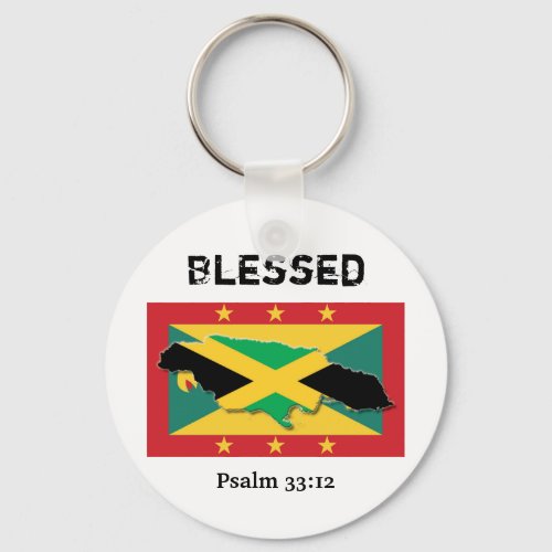 Grenada Flag  Jamaica Map   BLESSED Customizable Keychain