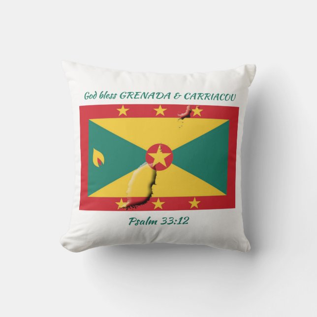 GRENADA FLAG MAP Patriotic Scripture Custom WHITE Throw Pillow (Front)