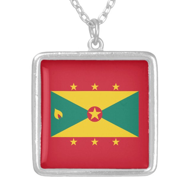 Grenada Flag Silver Plated Necklace (Front)