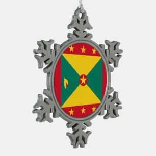 Grenada Flag Snowflake Pewter Christmas Ornament