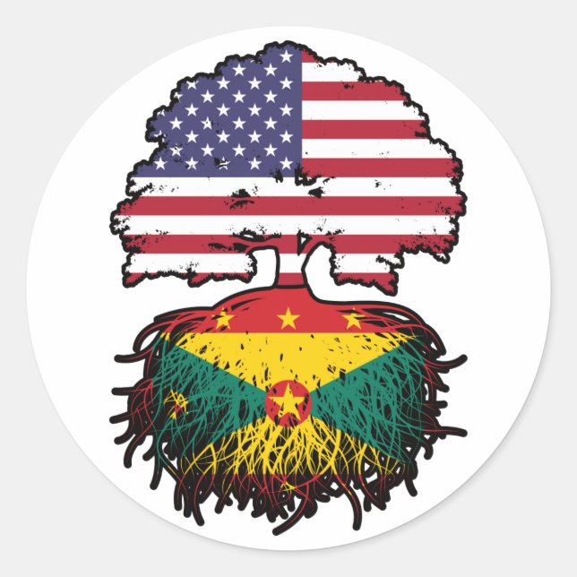 Grenada Grenadian American USA Tree Roots Flag Classic Round Sticker (Front)
