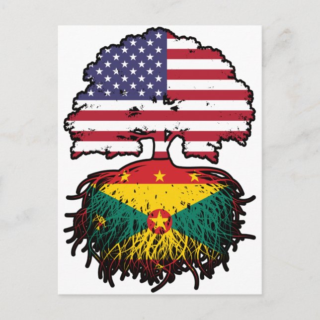 Grenada Grenadian American USA Tree Roots Flag Postcard (Front)