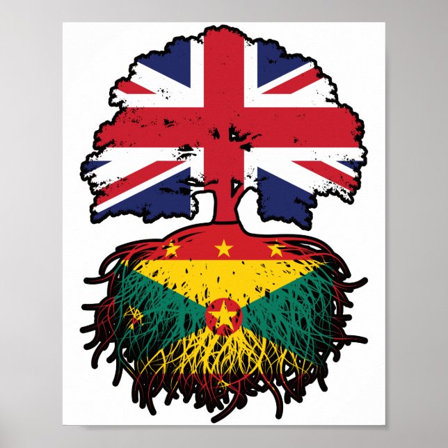 Grenada Grenadian British UK Tree Roots Flag Poster (Front)