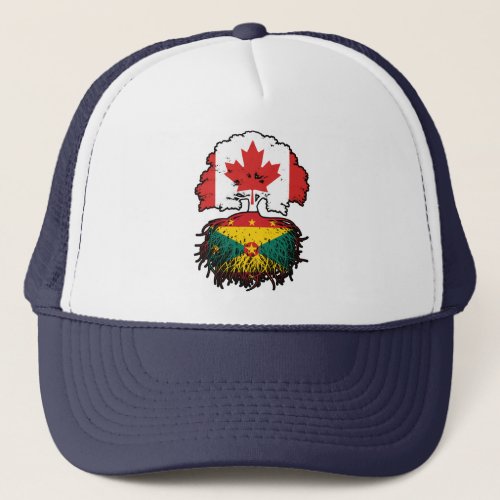 Grenada Grenadian Canadian Canada Tree Roots Flag Trucker Hat