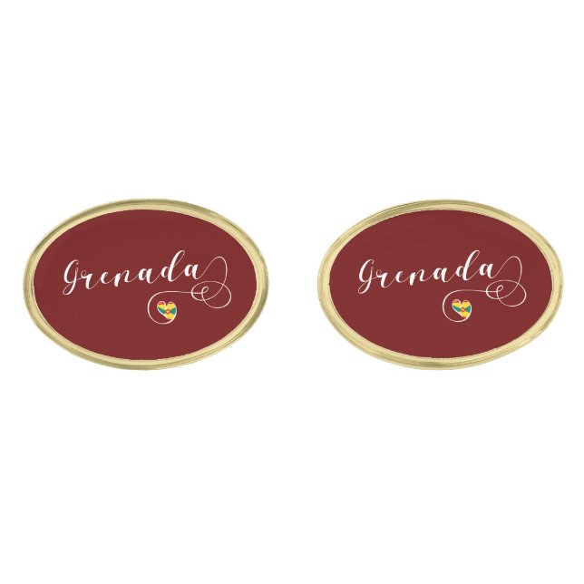 Grenada Heart Flag Grenadian Cufflinks (Front)