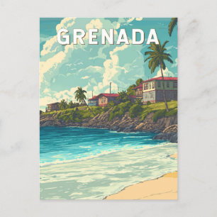Grenada Illustration Travel Art Vintage Postcard