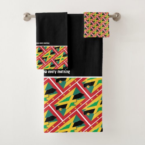 GRENADA JAMAICA FLAG Customized Scripture BLACK Bath Towel Set