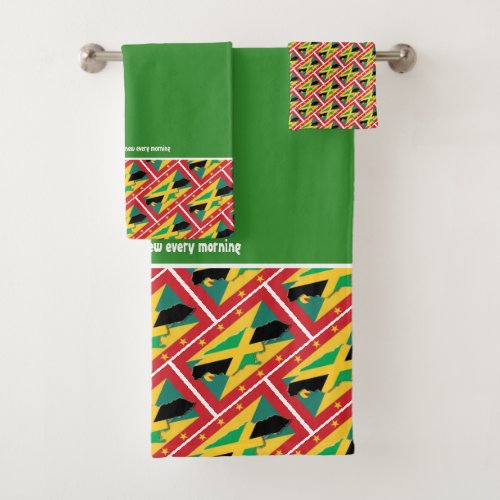 GRENADA JAMAICA FLAG Customized Scripture GREEN Bath Towel Set