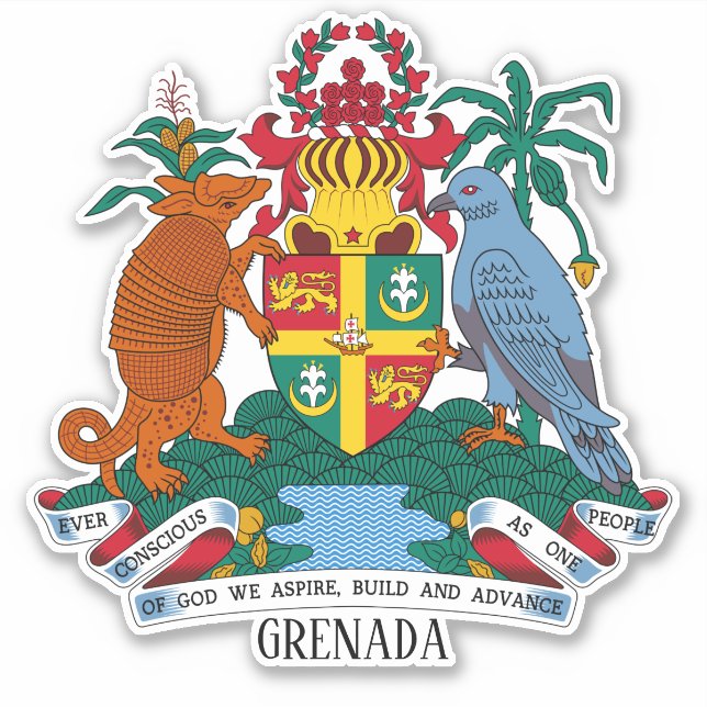 Grenada National Coat Of Arms Patriotic Sticker (Front)
