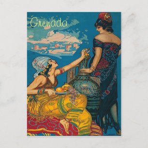 Grenada, Spain, two girls, vintage travel postcard