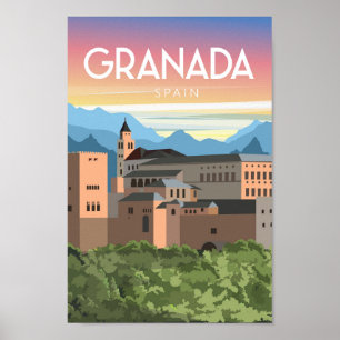 Grenada spain vintage trevel poster