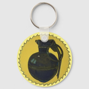 Grenade Burst in Green on Yellow Keychain